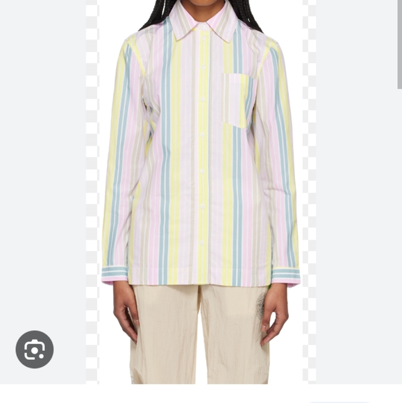 GANNI multicolored striped button down shirt women's size large - Picture 1 of 10